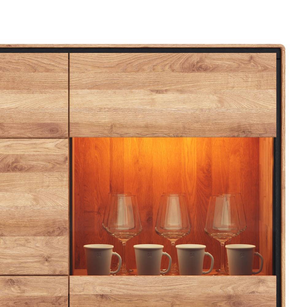 Wildeiche Highboard mit Glas Einsatz - Shipper