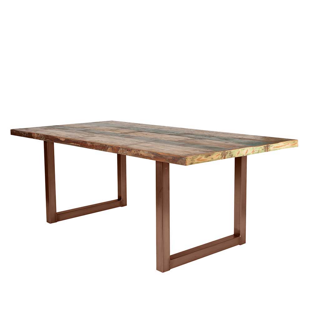 Shabby Chic Recyclingholz Tisch Elastian mit Stahl Antik-Braun