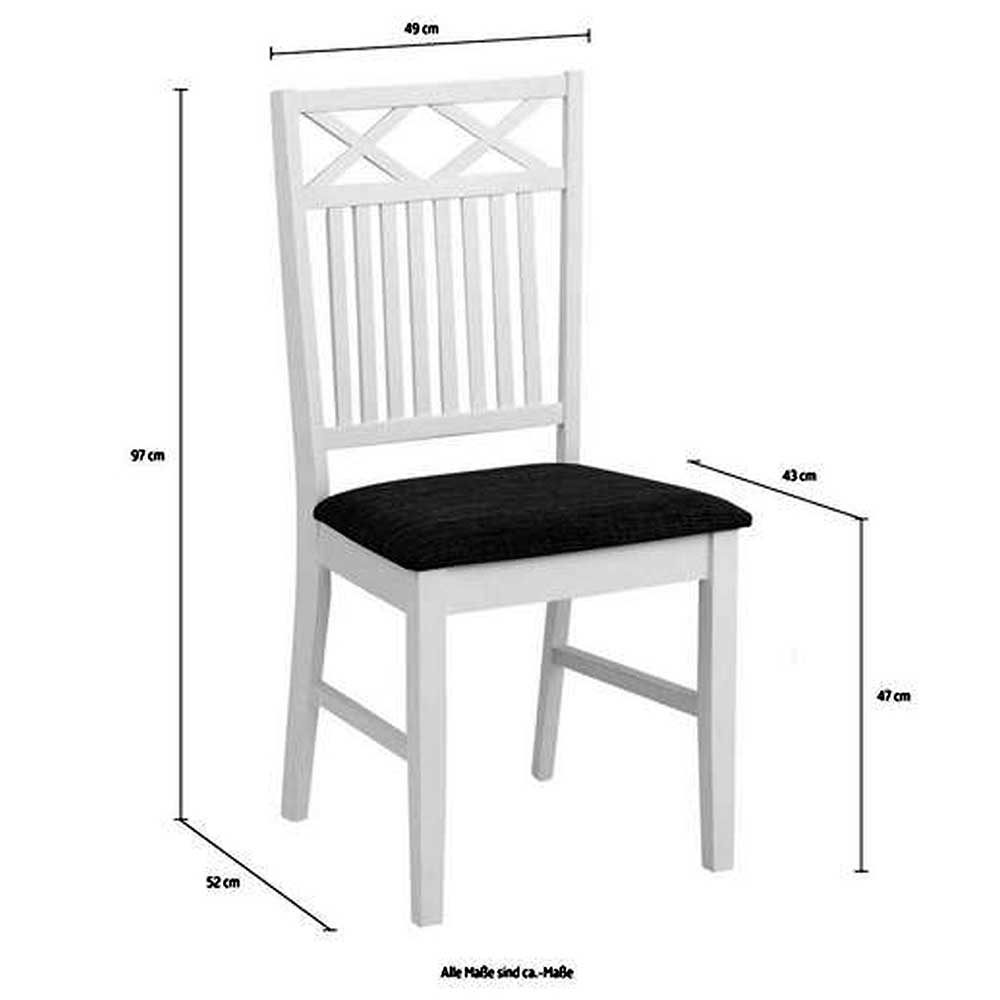 Weißer Holzstuhl mit Stoffsitz - Lugano (2er Set)