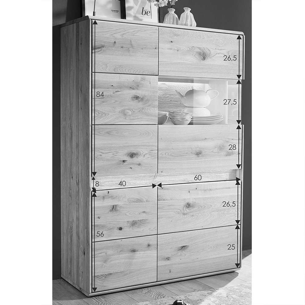 Wildeiche Wohnzimmerschrank mit Glas Einsatz - Acmida