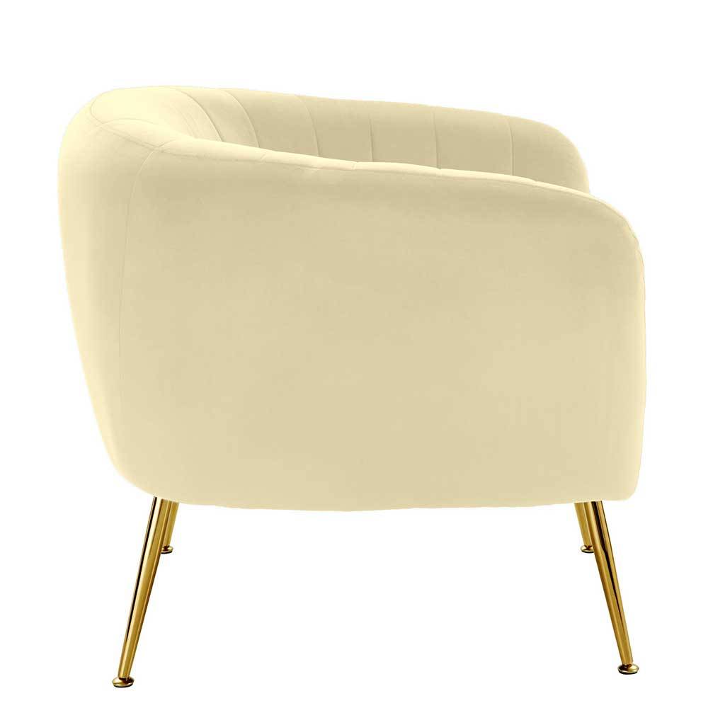 Retro Sessel in Cremefarben Samt - Magies