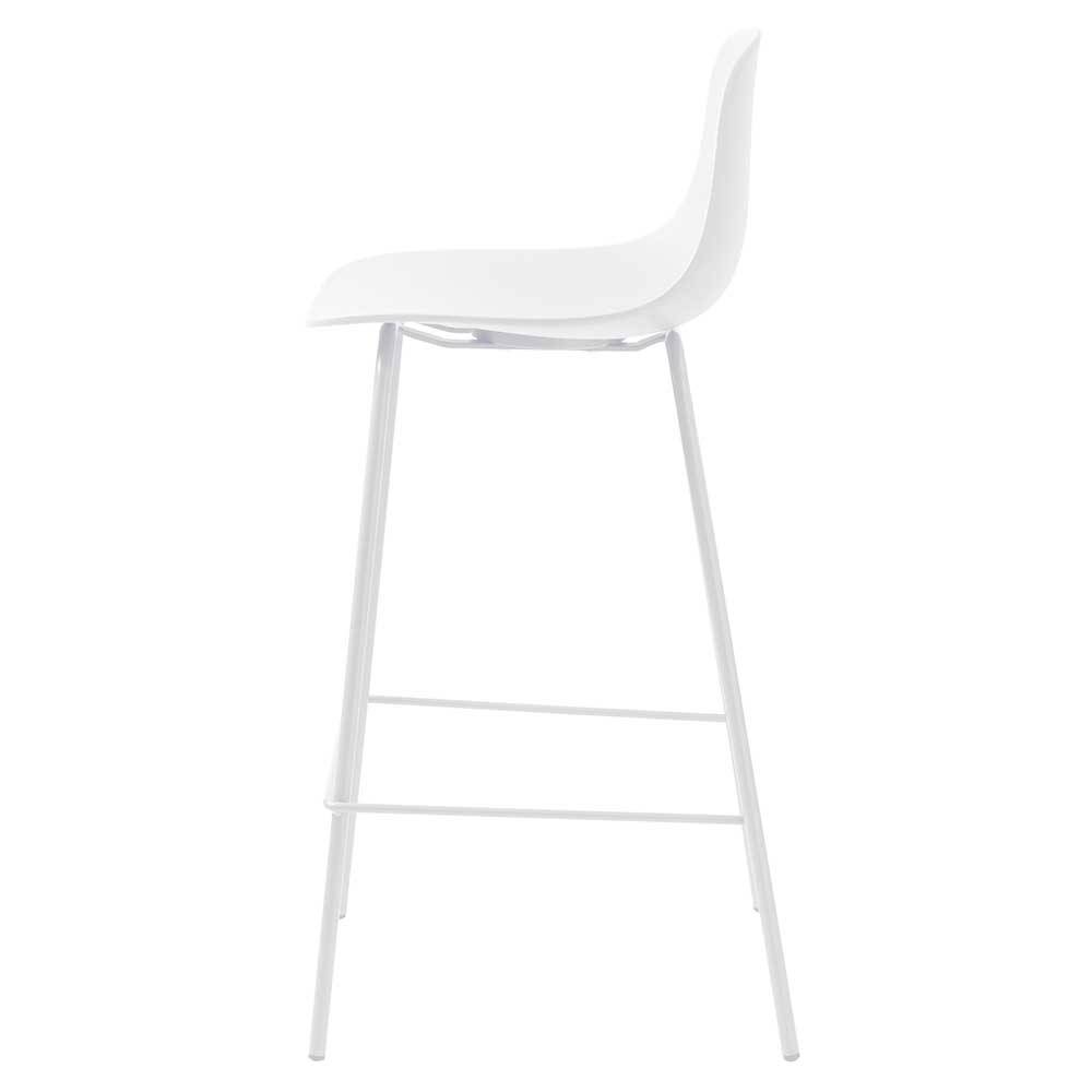 Moderner weißer Barstuhl mit ergonomischer Sitzschale und stabilem Metallgestell für die Küche – Plazur
