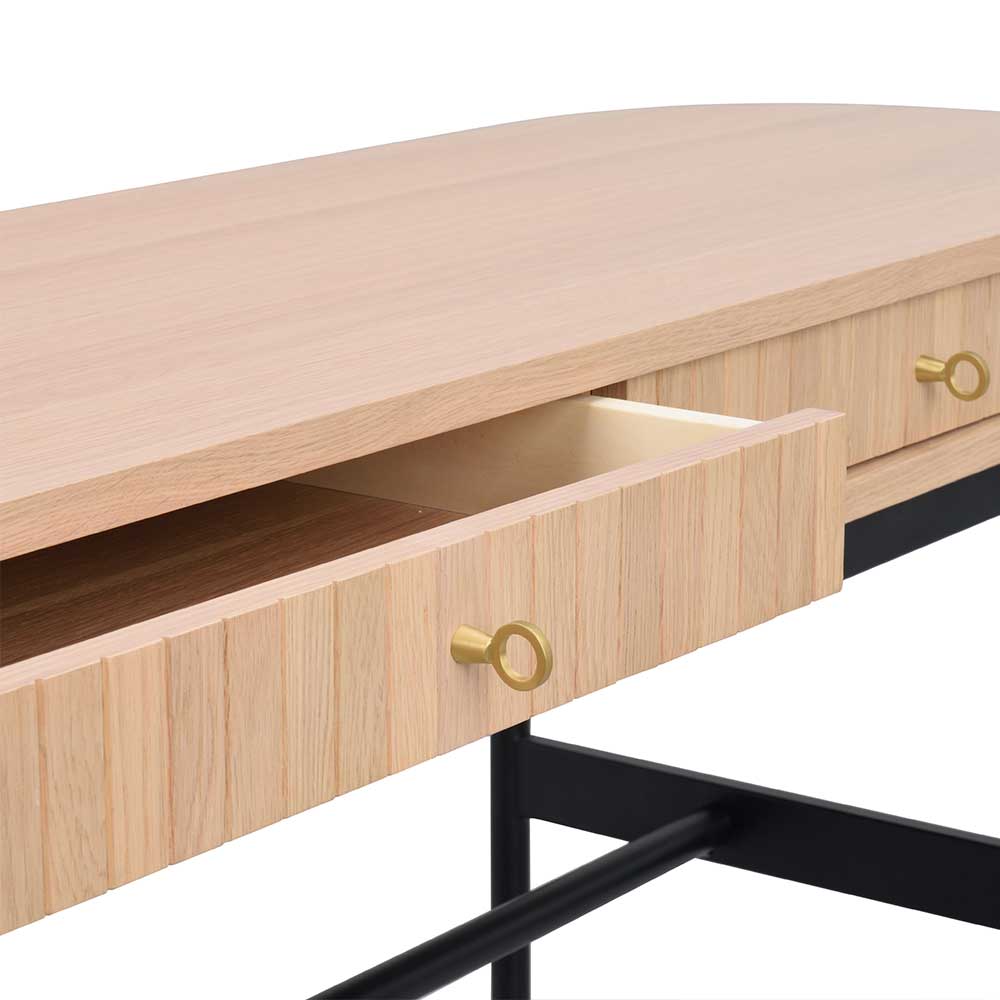 Ovaler Schreibtisch in Eiche White Wash - Sestron
