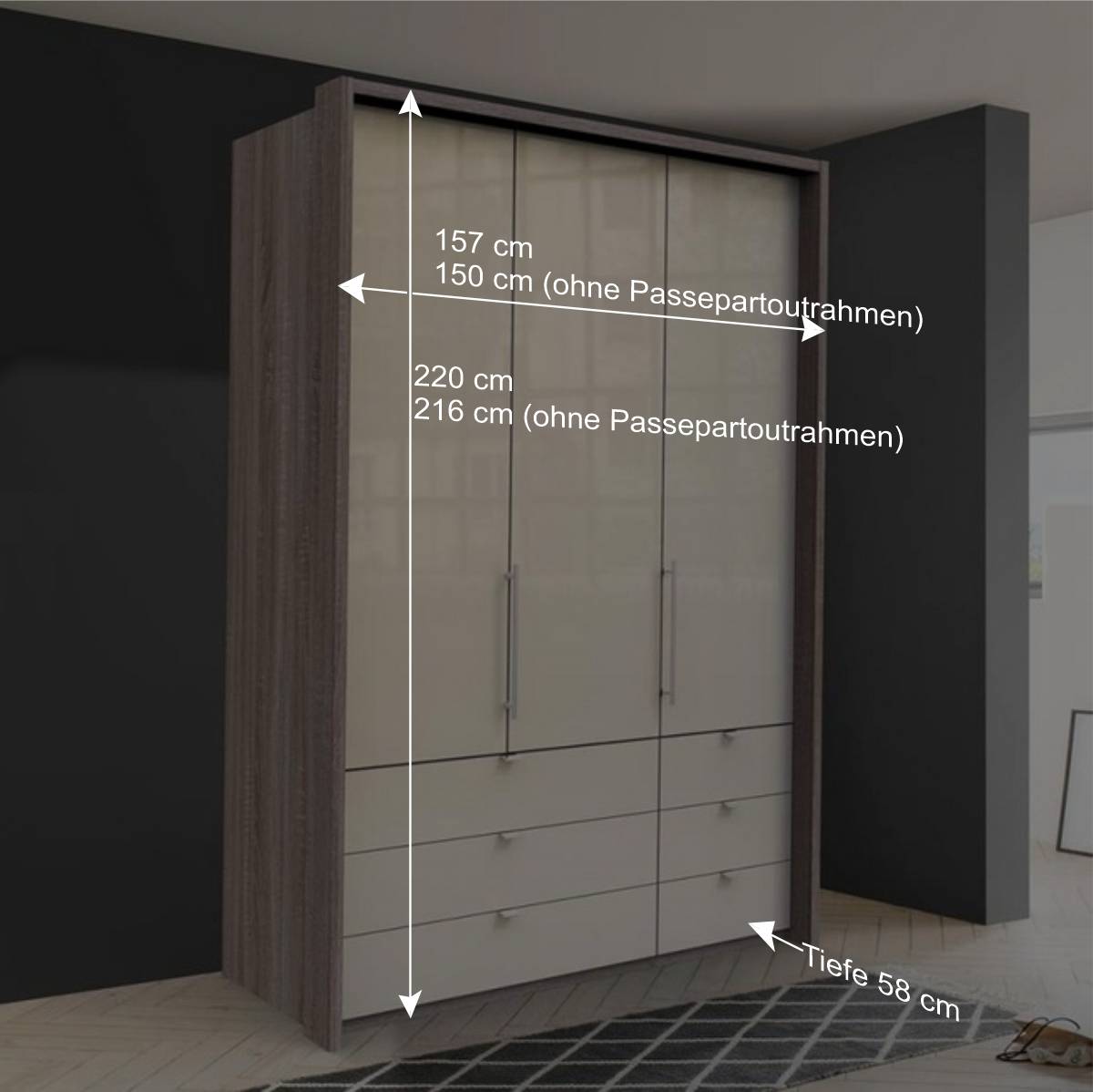 150cm breiter Kleiderschrank mit sechs Schubladen - Membres