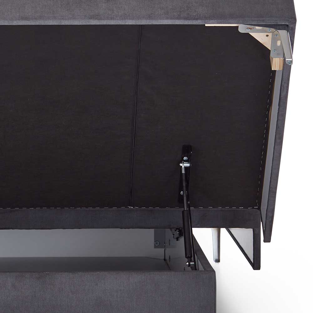 Dunkelgraues Boxspring-Bett mit Bettkasten - Jubby