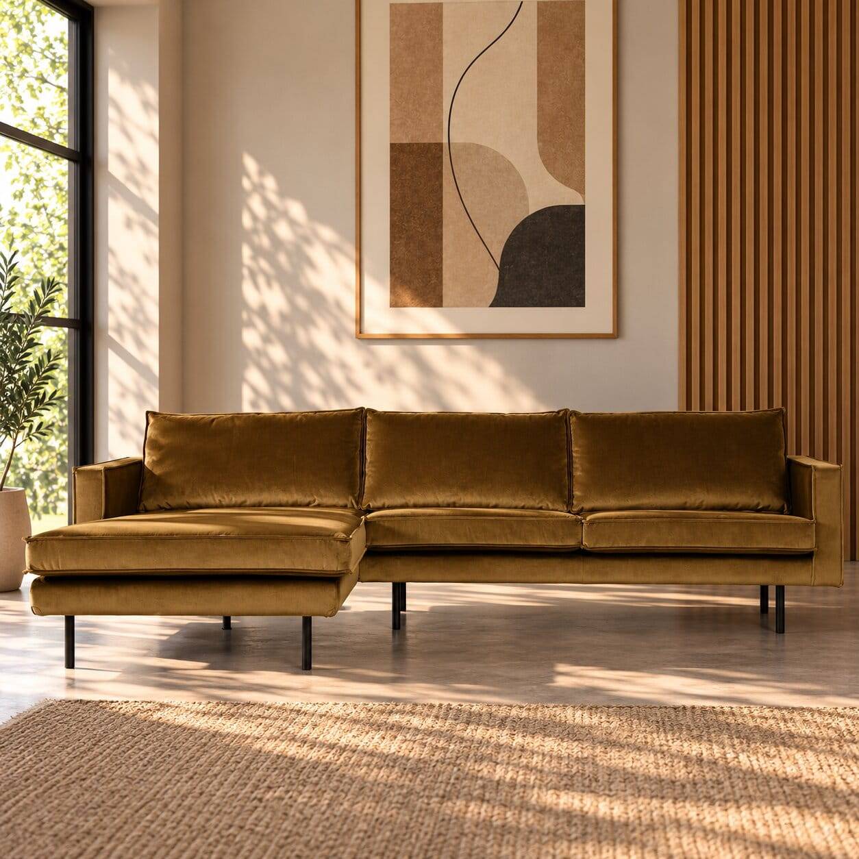 Wohnzimmer L Couch in Honigfarben Samt - Saguan