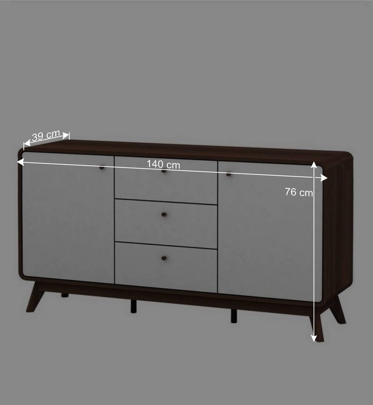 140x76x39 Design Sideboard in Weiß & Walnuss - Devkan