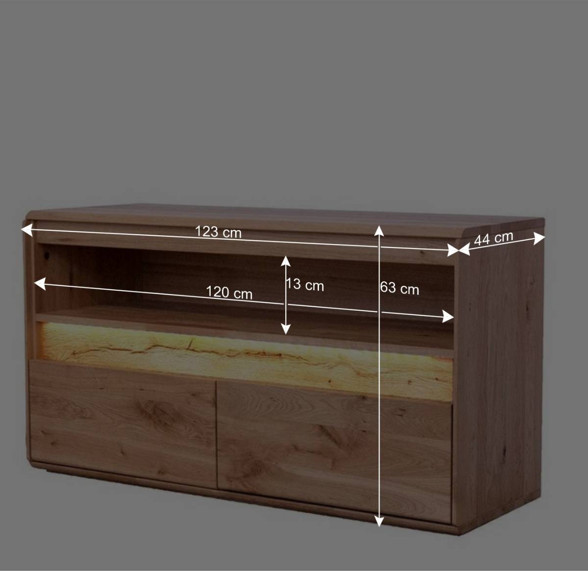 Beleuchtetes TV Element aus massiver Wildeiche - Acmida