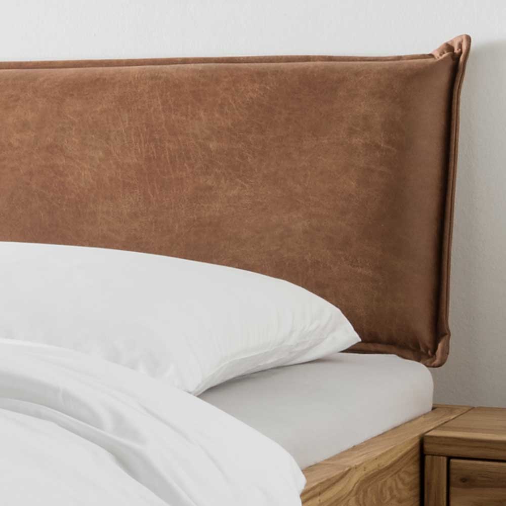 Modernes Wildeiche Bett mit Polsterkopfteil - Aryvano
