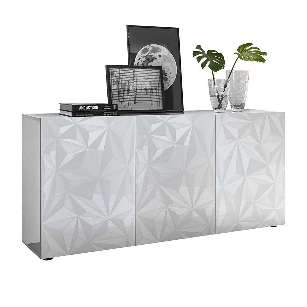 3 Türen Sideboard in Hochglanz Weiß lackiert - Vovasoma