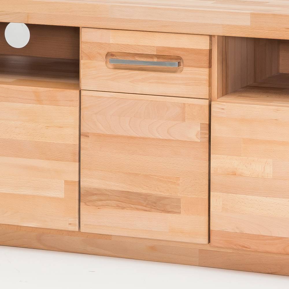 TV-Sideboard Kernbuche Massivholz mit kleiner geschlossener Schublade in der Mittelkonsole – Levandro