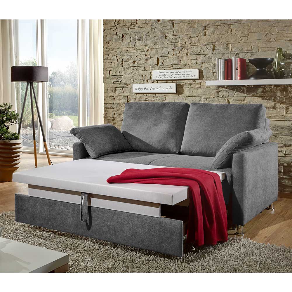 Bettcouch in Silbergrau Stoff - Hide