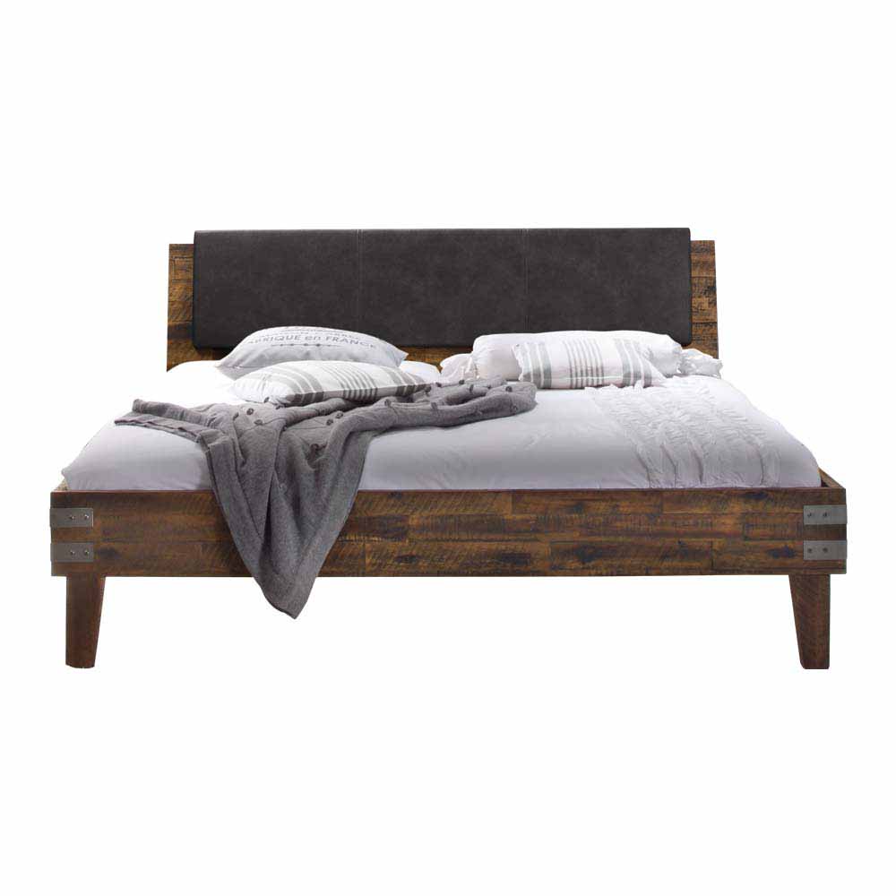 Industry Bett aus Massivholz Akazie Marosso in Braun Vintage