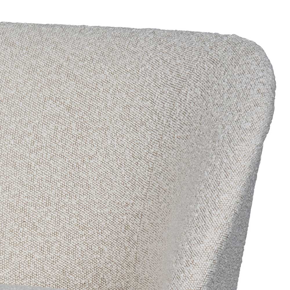 Detailaufnahme der Oberkante des beigegrauen Boucle Sessels mit feinem Gewebe – Jason