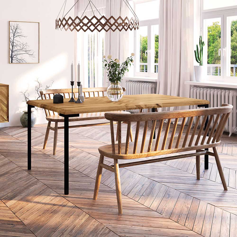 Wildeiche Designtisch mit Fischgrät Muster - Kerfa