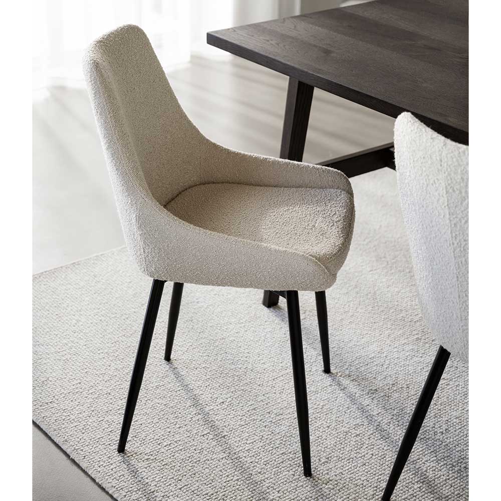 Polsterstuhl aus Boucle Stoff in Beige - Rojito (2er Set)
