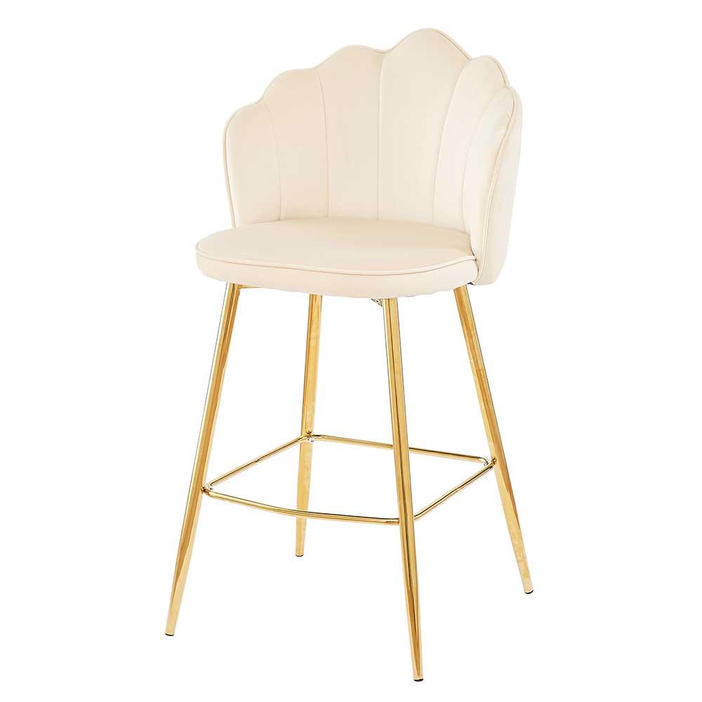 Barhocker mit Muschel-Lehne in Beige - Grovossa (2er Set)