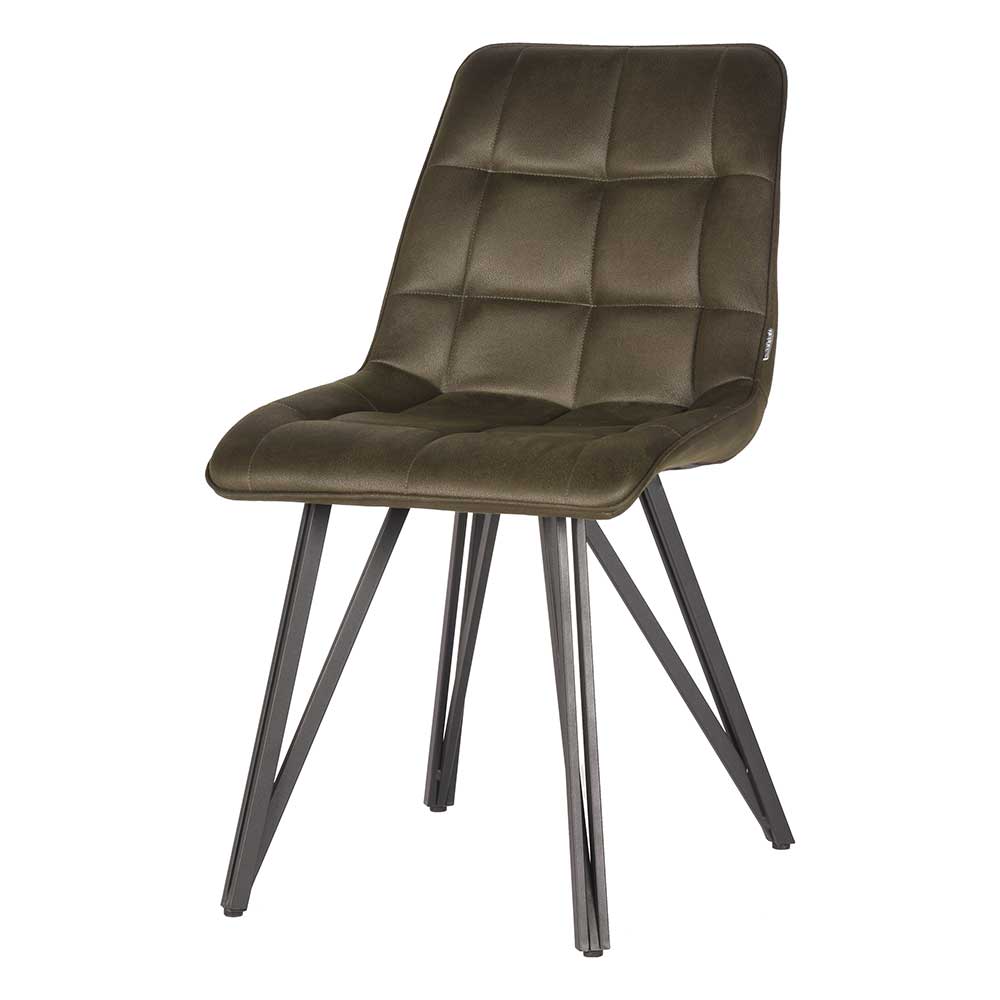 Olivgrüner Stuhl aus Microfaser mit Quadrat Stepp - Xandrita (2er Set)