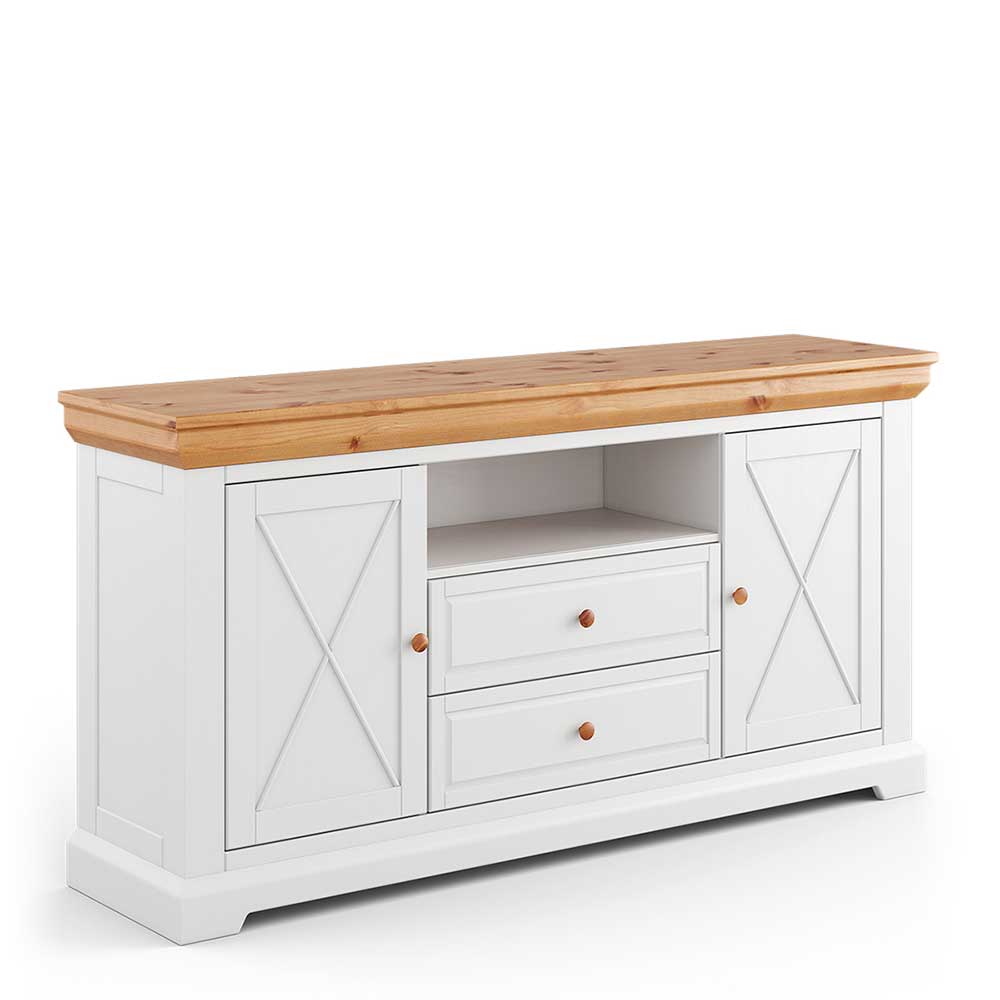 Landhaus Sideboard in Weiß & Natur Kiefer - Saluts