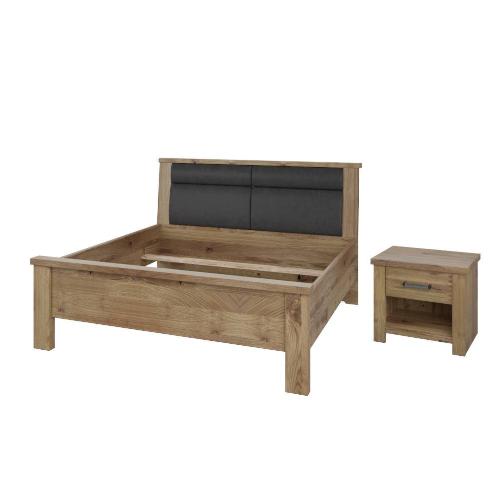 Schlafzimmer-Ensemble mit Bett 140x200 cm Asteiche und passendem Nachttisch – Riostar