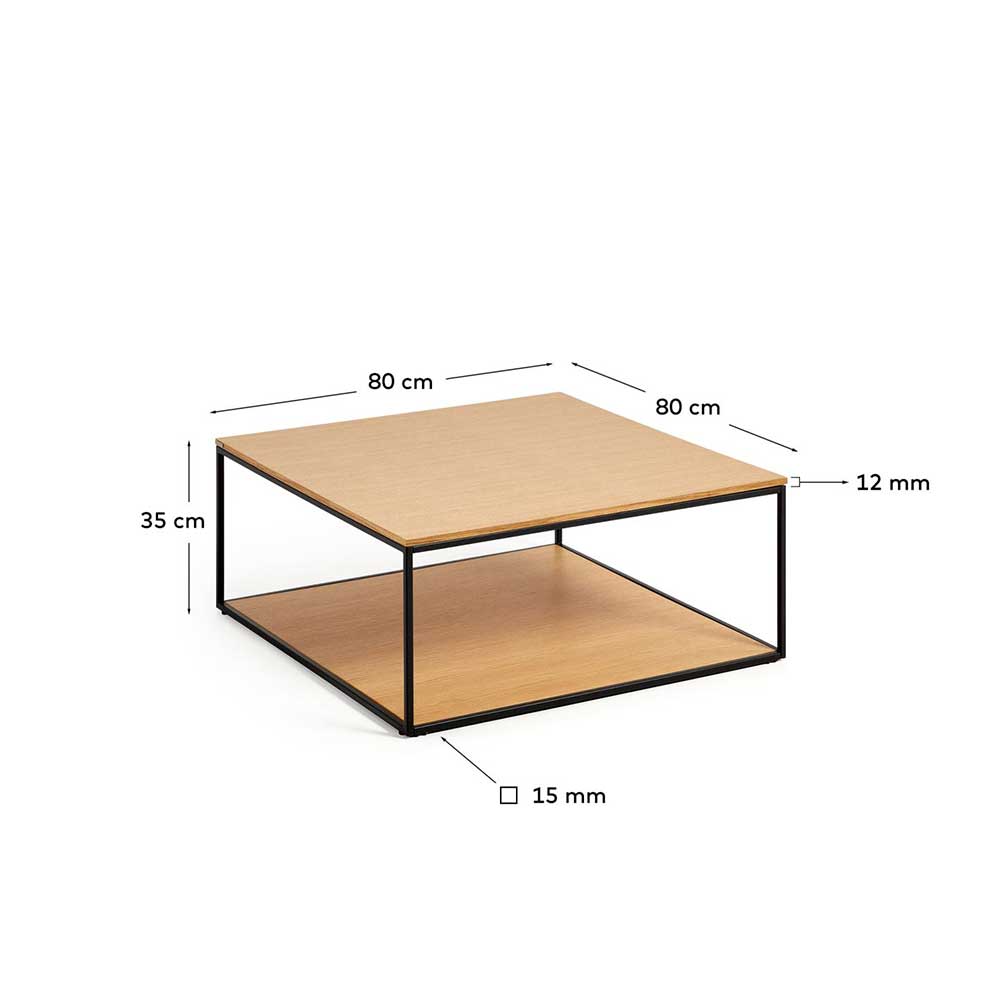 Quadrat Couchtisch in Eiche Natur & Schwarz - Bosso