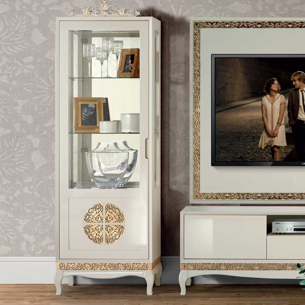 Design TV Wand in Weiß & Gold - Valganios (vierteilig)
