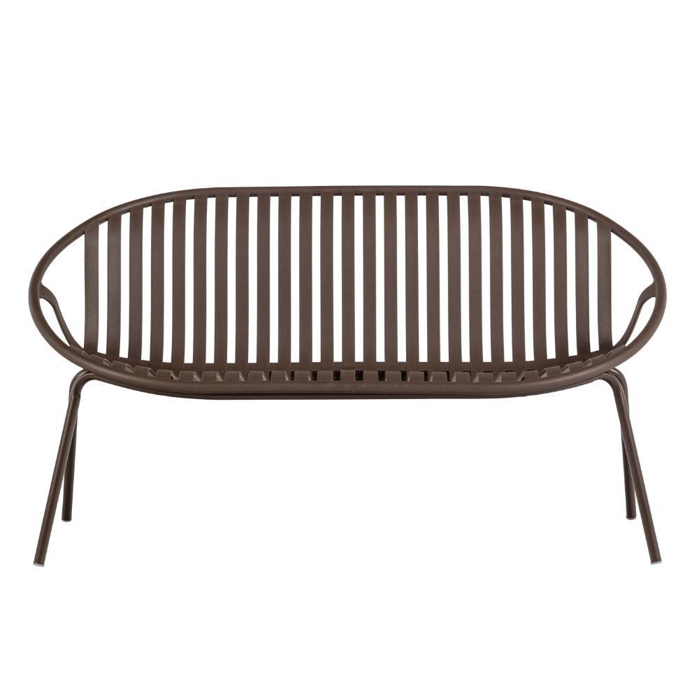 Dunkelbraune Outdoor Loungebank mit zwei Sitzplätzen und Lattenrost-Design – Scolari