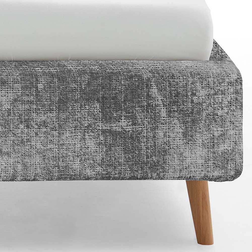Graues Polsterbett mit Boucle Bezug und Holzfüßen - Endrov