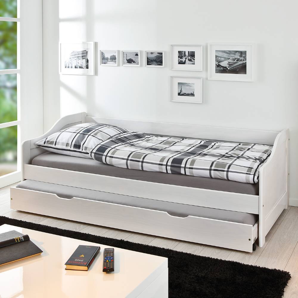 Ausziehbett aus Kiefer Massivholz in Weiß - Loriot