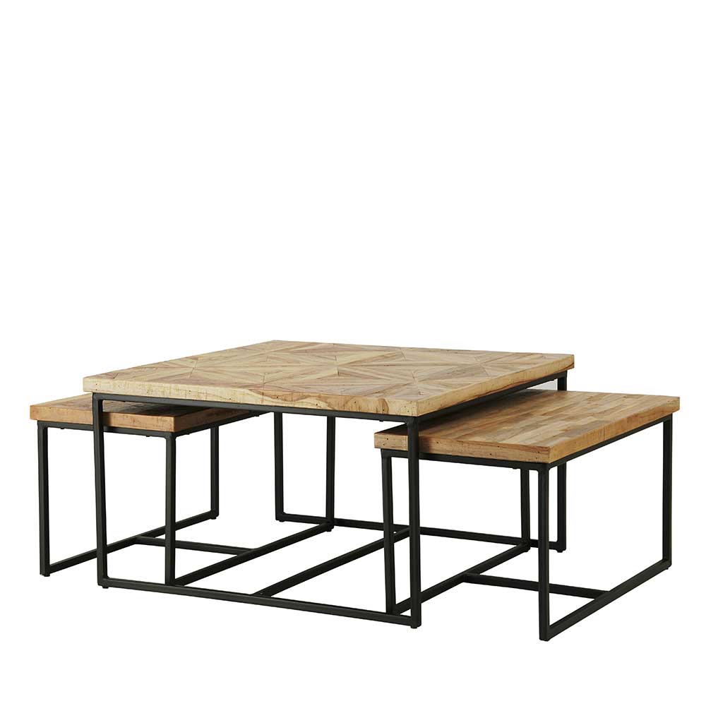 3-Satz Couchtisch aus Teak Altholz - Soline (dreiteilig)