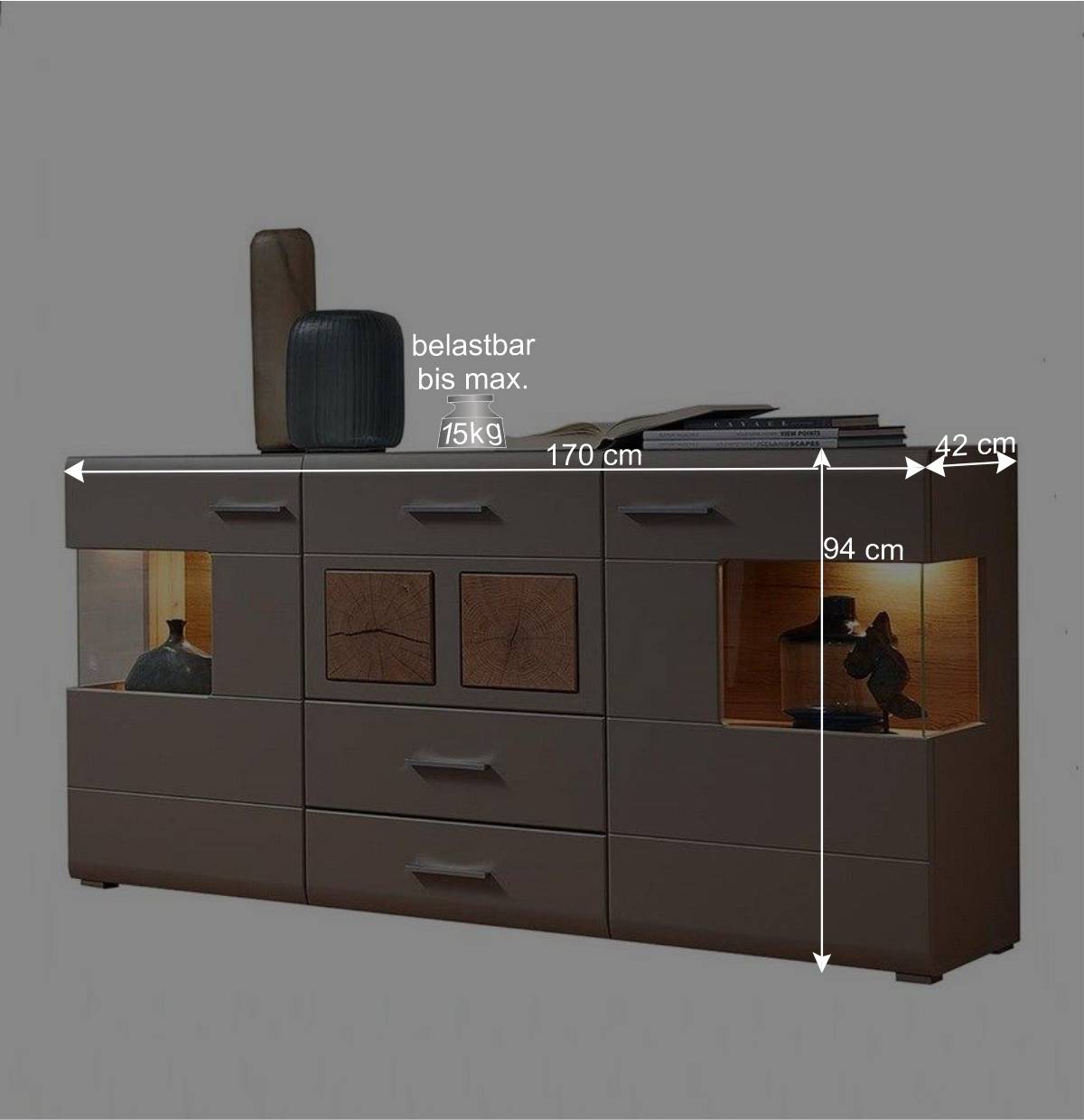 Sideboard mit Glaseinsätzen & LED Licht - Fraguca