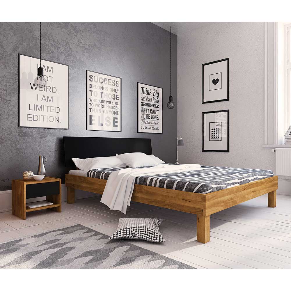 Design Wildeiche Bett & Nachttische - Olbysca (dreiteilig)