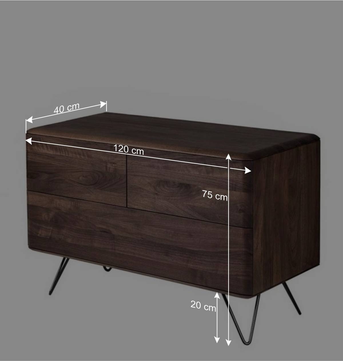 3 Schubladen Kommode aus Nussbaum - Rivossa