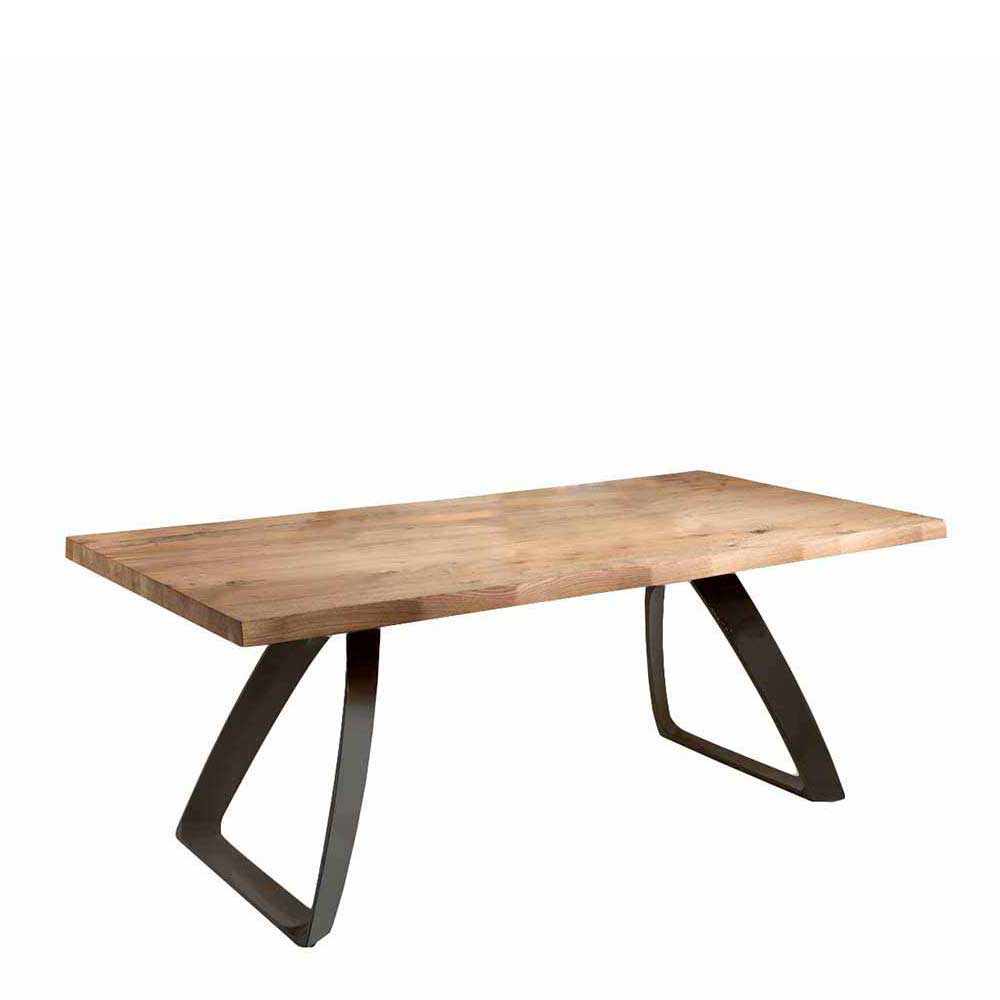 Design Esstisch mit Baumkante Eiche Julyta & Metall Schwarz