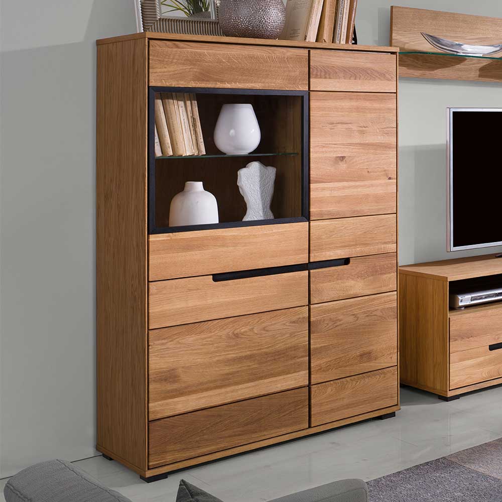102x148x42 Highboard mit Glas Einsatz - 4-türig - Sennya