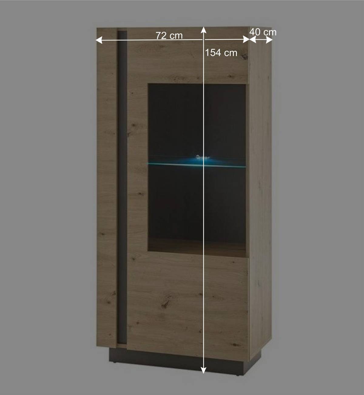 72x154x40 Vitrine in Wildeiche & Dunkelgrau - Lairian