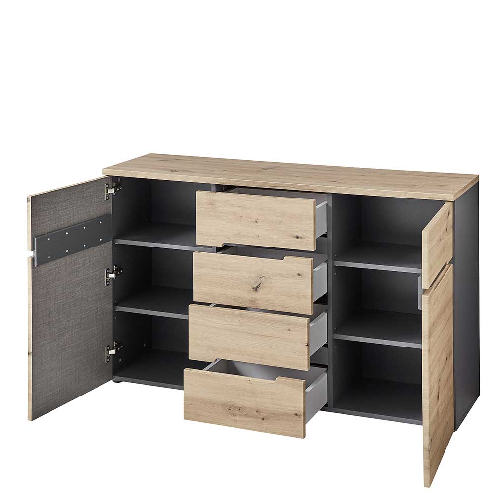 135x82x38 Kommode in Wildeiche NB & Grau - Kuetra