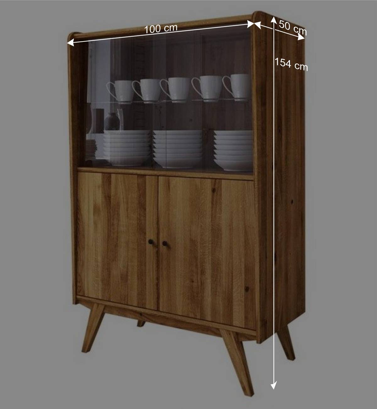 Wildeiche Mid Century Schrank mit zwei Glas Türen - Hardus