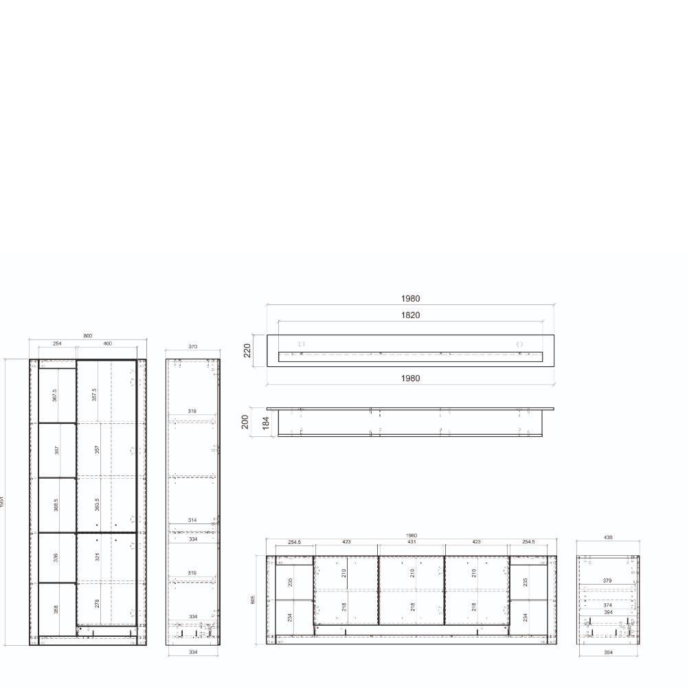 Design Wohnwand Set in Mattweiß - Adejano (dreiteilig)