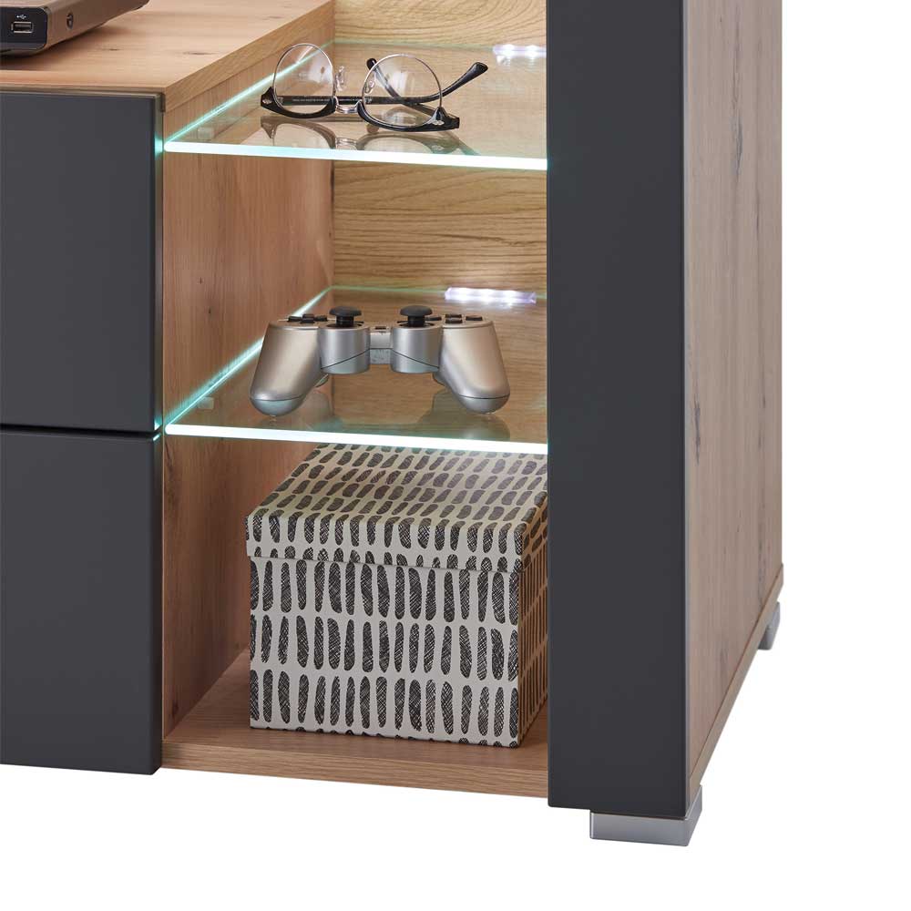 TV Unterschrank in Grau & Asteiche Dekor - Noelle