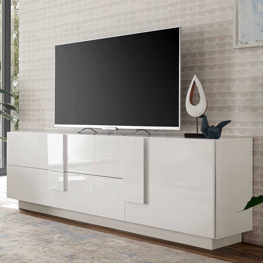 Moderner weißer Hochglanz TV Schrank mit viel Stauraum im Wohnbereich – Kerym