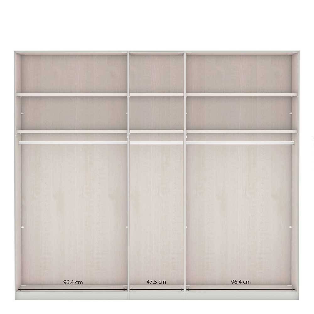 Kleiderschrank innen mit Aufteilung, Kleiderstangen, Regalböden und genauen Maßen – Flinn