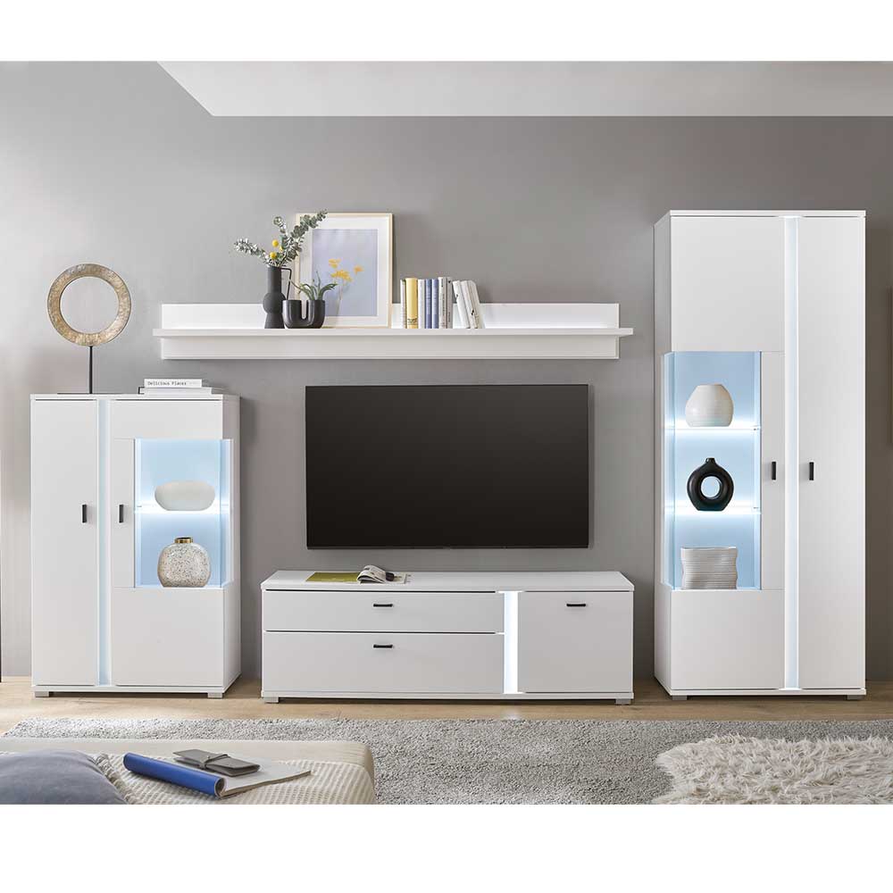 Beleuchtete Design TV Wohnwand in Weiß - Tirol (vierteilig)