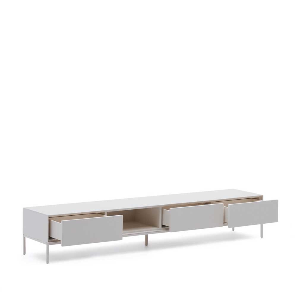 Weißes TV Lowboard mit drei Schubladen & Fach - Dresconio