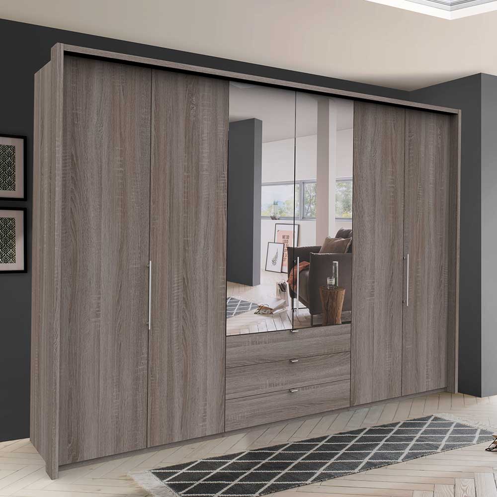 300 cm breiter Falttürenschrank in Holzoptik dunkel - Riding