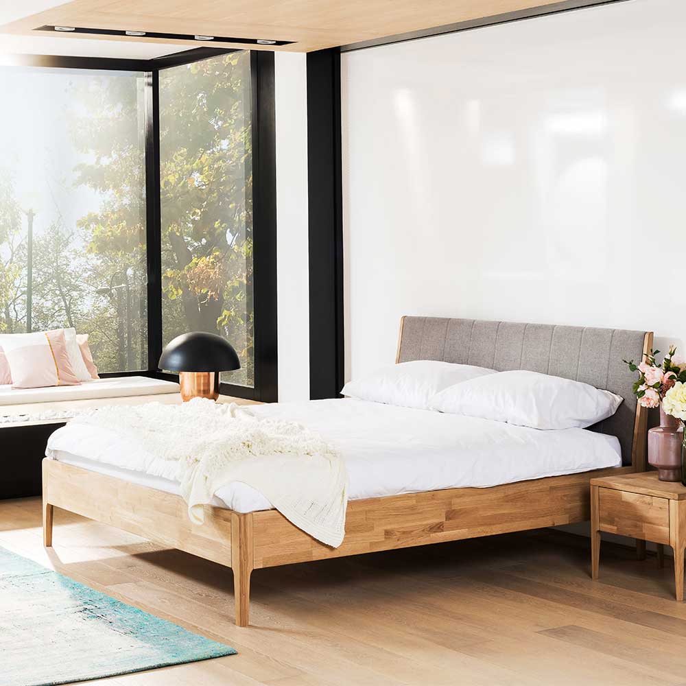 Bett in Wildeiche Honig mit Grau - Zalyna