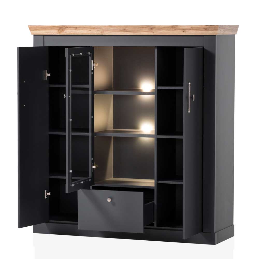 Highboard Vitrinenschrank in Anthrazit - Lionel