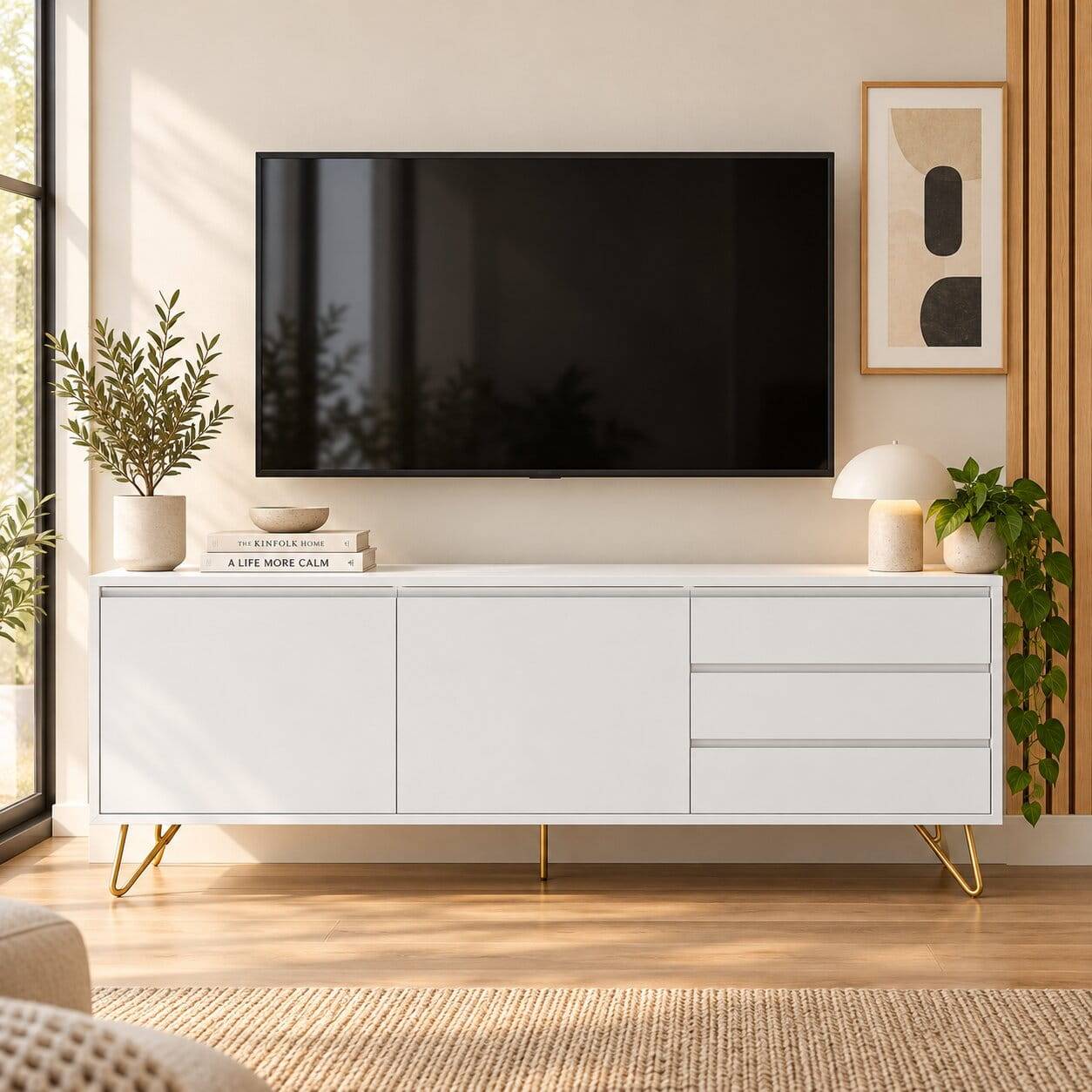 Weißes Sideboard 150cm mit Haarnadel Beinen - Donny