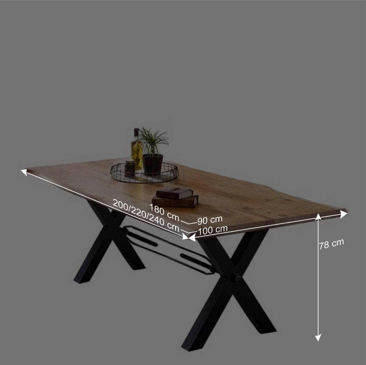 X-Fuß Designtisch mit Holz Platte mit Naturkante - Liyadiro