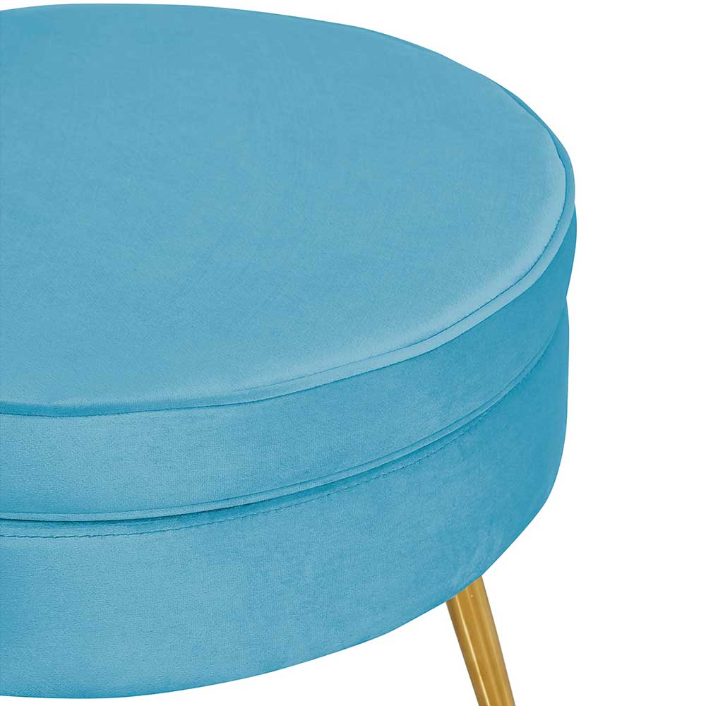 Runder Polsterhocker in Blau Samtbezug - Trapani
